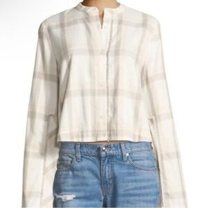 10 Crosby Derek Lam Cream Plaid Blouse S NWT